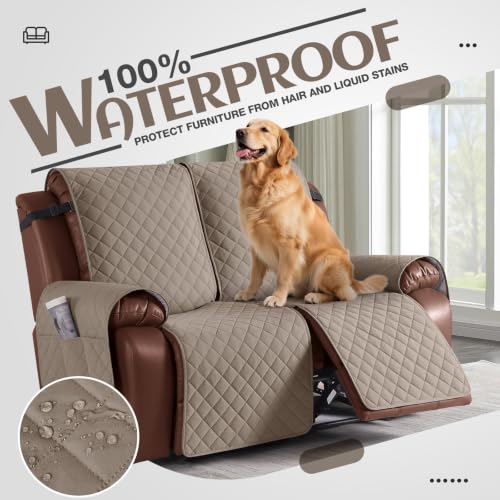 Image of KinCam Waterproof Loveseat Recliner Covers Washable, 2 Seater, Taupe