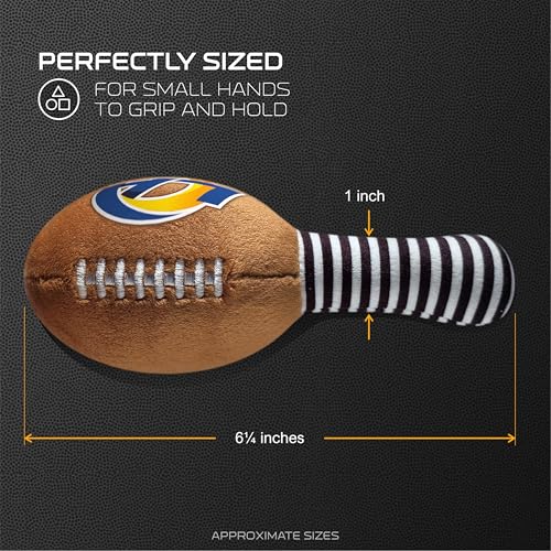 Image of Los Angeles Rams Plush Football Rattle by Smilo - Officially Licensed NFL Baby Rattle Toy - Soft Baby Rattle with Bell - for Babies and Toddlers from 3 Months