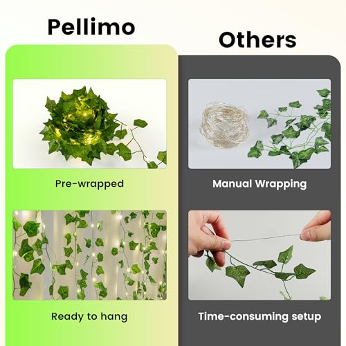 Pellimo Ivy Vine String Lights, 23FT 73 LED Pre-Wrapped Faux Ivy Garland with Fairy Lights, USB & Battery Powered Leaf Lights for Bedroom Wall, Dorm Room, Classroom Decor, Warm White - image 8