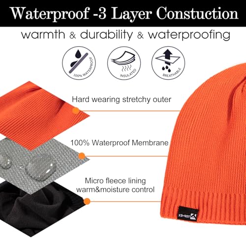 Image of Oversized L /XL /XXL DryKnit Waterproof Merino Wool Blend Beanie Fleece Lined Knit Hat for All-Weather Winter