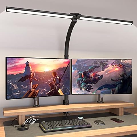 LEDYA Desk Lamps for Home Office, 24W Double Head LED Desk Lamp with Stepless Dimmable Brightness & Colour, Flexible Gooseneck Desk Lamp with Clamp, Eye Protection Desk Light for Workbench, Monitor Cover