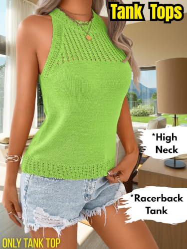 Image of ChiaoLezhee Women's Summer Knit Tank Tops, Racerback High Neck Lightweight Sweater Vest, Dressy Casual Outfits