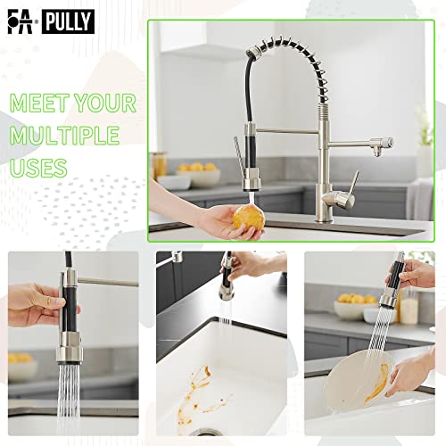 Fapully Kitchen Faucet With Pull Down Sprayer,Commercial Kitchen Sink Faucet With 3 In 1 Drinking Faucet Water Filter Or Cold Pot Filler For Kitchen Sink In Brushed Nickel #TOP3