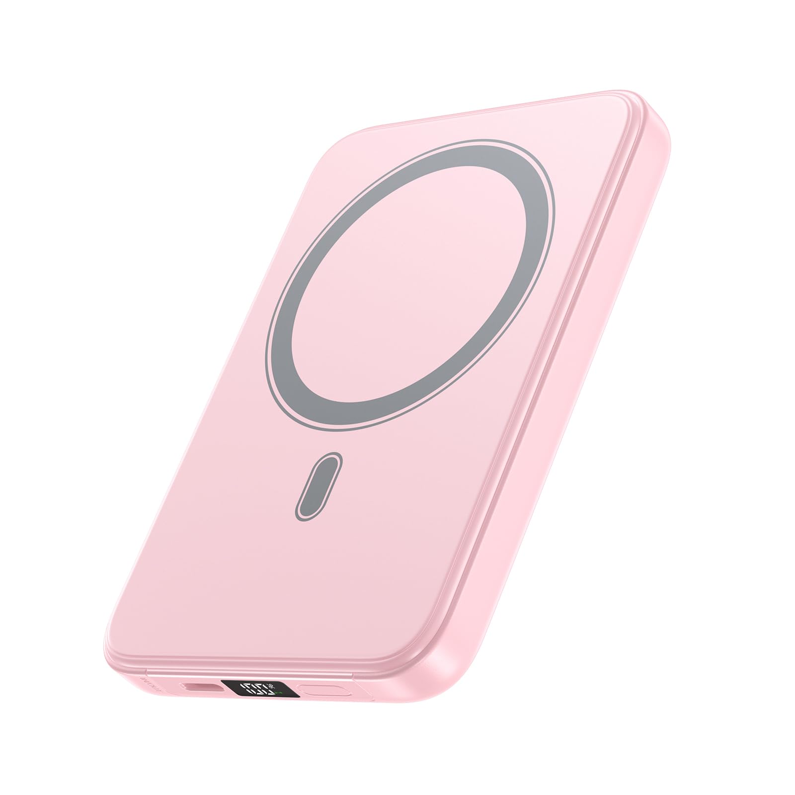 A ADDTOP Magnetic Power Bank 10000mAh- 20W Schnelllade iPhone Ladegerät for Magnetisch, UltraSlim Wireless Portable Charger with USB-C In&Out, LED Display Akku-Pack für iPhone 17/16/15/14/13/12 Rosa