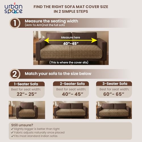 Image of Urban Space Velvet Embroidery Quilted Sofa Cover mat, Premium 1 Seater Non-Slip Sofa slipcover, Easy Care & Machine Washable, Seat Runner for Couch for Living Space (1 Seater - Box Grid - Soft Brown)