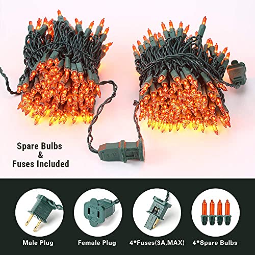 Image of BrizLabs Orange Halloween Lights, 69.6FT 300 Count Halloween String Lights Linkable, UL Certified Orange Light String, Mini Incandescent Light Set for Indoor Outdoor Christmas Fall Thanksgiving Tree