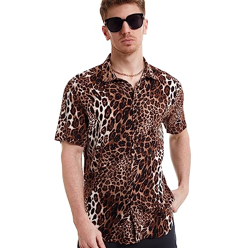 Men's Leopard Printed Disco Shirts Short Sleeve Button Down Casual Shirt4