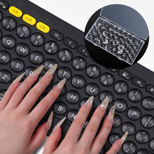 Bubble Keyboard Typing Stickers for Long Nails, High Clear Long Nail Protector Raised Keyboard Round Button for Nail Art, Self Adhesive Protective Nails Stickers for Laptop PC Desktop Computer, 64 PCS