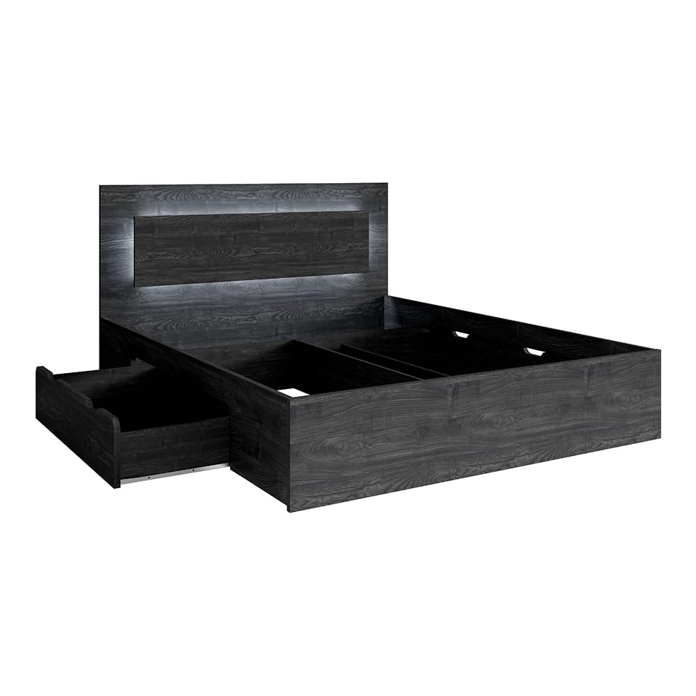 Lomadox Schlafzimmer Set 5-teilig mit Bettgestell 160x200cm, Schwebetürenschrank, Kommode, 2 Nachttische in braun Portland Esche schwarz Nb.