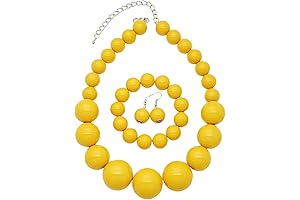 Multi-piece Statement Necklace, Bracelet, Earring Set [Yellow Beaded]
