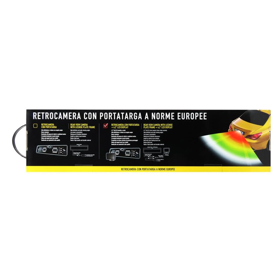 Gotham Kit Portatarga con Retrocamera Integrata e Monitor LCD 4.2" a Colori | Telecamera Retromarcia HD 170° | Visione Notturna | Compatibile con Targhe Europee