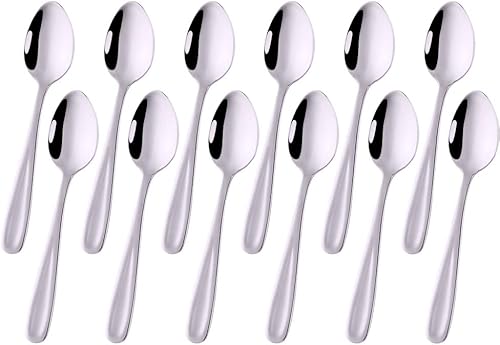 Baikai - 12 cucharas de café expreso Demitasse, mini cucharas de café de acero inoxidable 1810, juego de 12, 5.5 pulgadas (plateado)