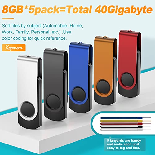 Kepmem 8GB Chiavetta USB 5 Pezzi Pendrive Metallo