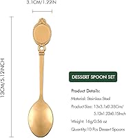 Vista 3 de Juego de cucharas de postre, 10 piezas de vajilla creativa de acero inoxidable, cuchara de café, mini cucharaditas de oro, juego de cucharas