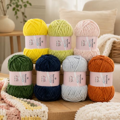 Image of Cuddly Velvet Chenille Yarn, Super Soft Bulky, Moss, 3-Pack