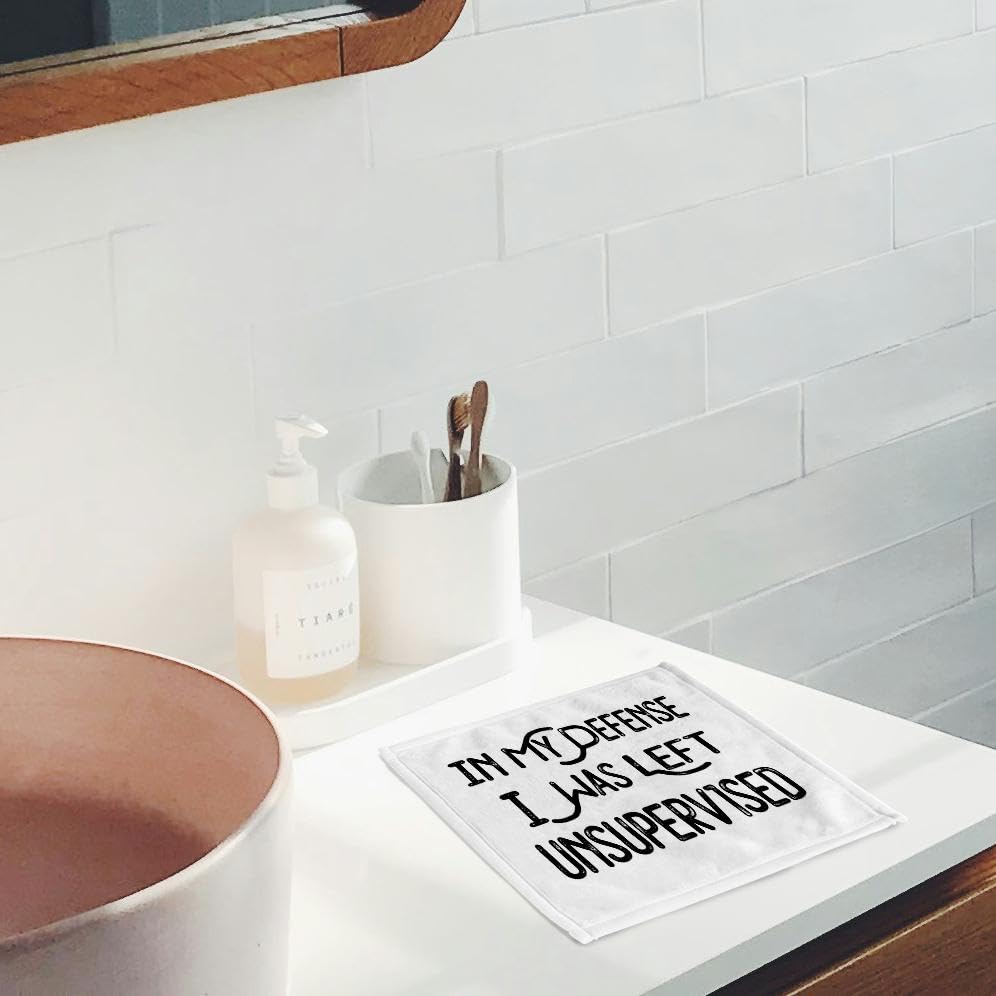 3dRose 11x12 Wash Cloth for Face and Body - in My Defense I was Left Unsupervised - Funny Saying Quotes, Sayings, and Typography