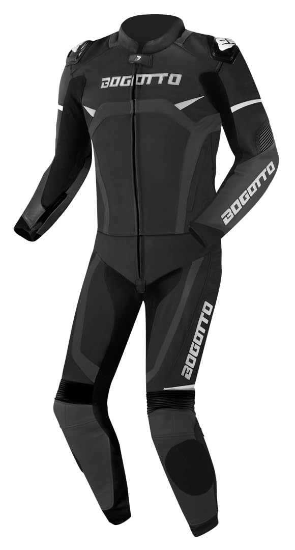 Bogotto Misano Tuta in pelle da moto a due pezzi, nero/grigio, 48