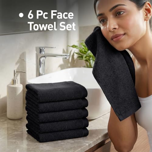 Image of MYTRIDENT Face Towel | Urban Comfort | Quick Drying | Travel Friendly | for Men /Women | 6 Pc Face Towel (30 cm x 30 cm) | 100% Cotton 450 GSM - Black