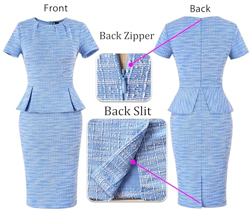 VFSHOW Womens Pleated Crew Neck Peplum Work Business Office Church Bodycon Pencil Sheath Dress4