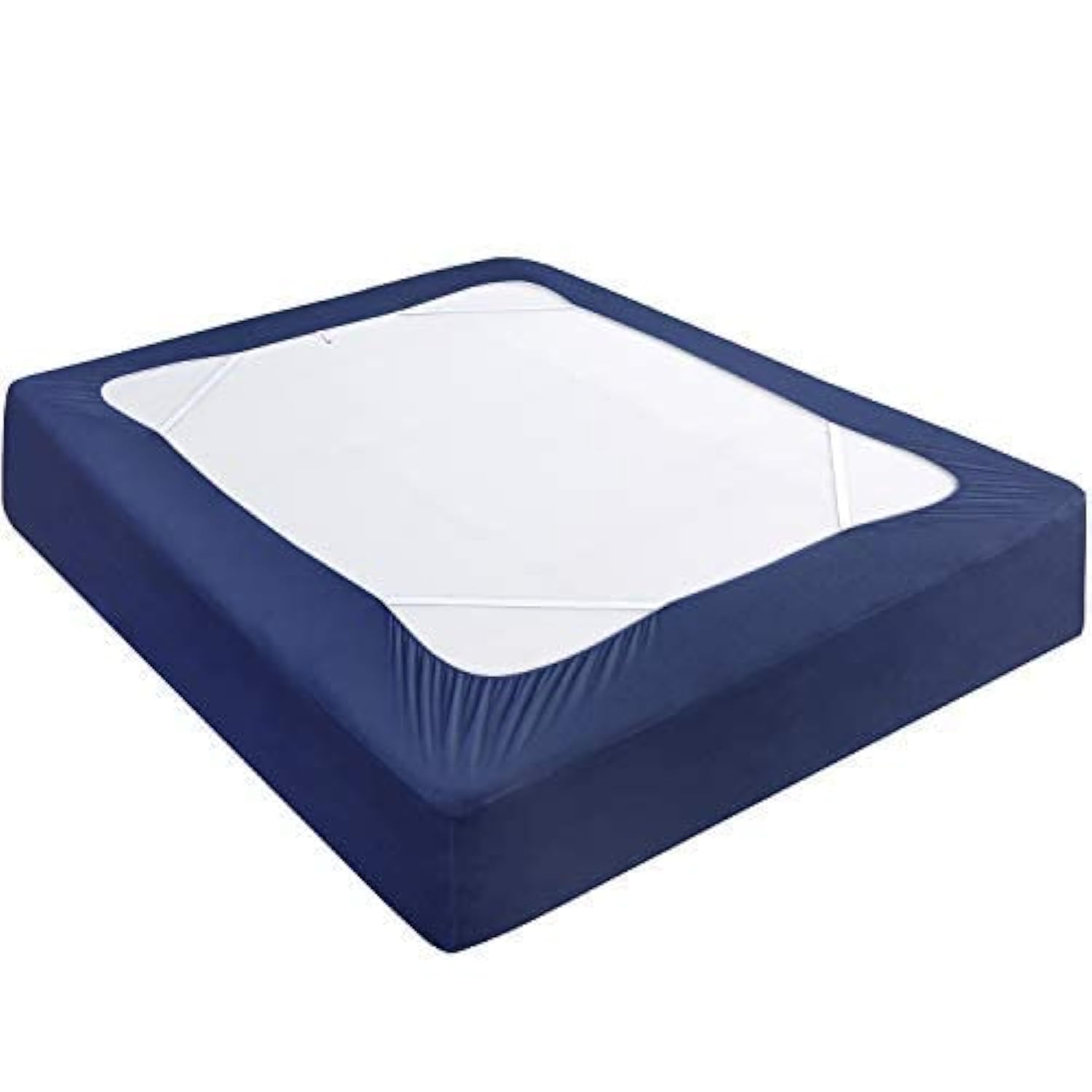 Box Spring Cover Queen Size, Elastic Fabric Wrap Around 4 Sides Bed Skirt, Sleek Alternative for Bed Skirts for Hotel/Home, Fits Box Springs up to 13”, Navy