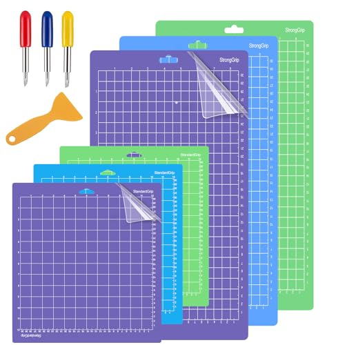 6PCS Cutting Mats Compitable with Explore Air 2/Air/One/Maker 3/Maker 3PCS 12x24 Sticky Mats Long 3PCS 12x12 Cricket Mats & Blades Standard Grip Light Grip Strong Grip Variety Pack Mats Accessories