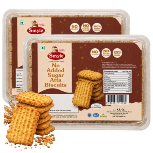Image of Smyle No Added Sugar Atta Biscuits | 100% Whole Wheat | No Maida | Healthy Snack for Diabetics | Rich in Fiber| Pack of 2 x 250g (500g Total)