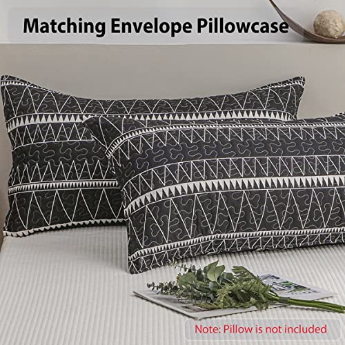 Luckybull Black Quilt Set Boho Bedspread Queen Xl Size (90X96 In), 3 Pieces Bohemian Striped Reversible Lightweight Coverlet Quilt Set For All Season #TOP6