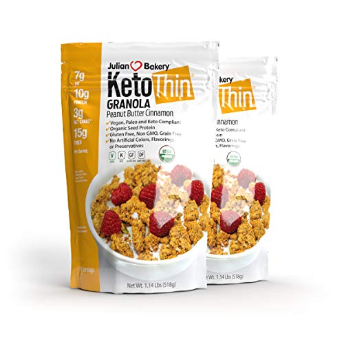 Julian Bakery Keto Thin Granola | Peanut Butter Cinnamon | Keto | USDA Organic | 10g Protein | 3 Net Carbs | Gluten-Free | Grain-Free | 2 Pack