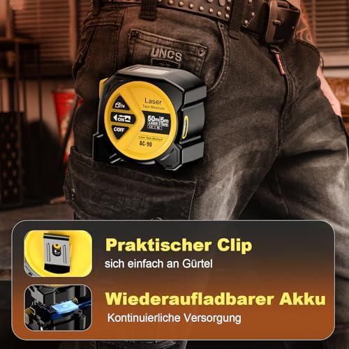 Bild 6 - Laser entfernungsmesser, 50 m laser messgerät entfernung,2 in 1 digitales maßband mit laser, Ft/m/in Umschaltung, Laser massband mit LCD-Display, Pythagoras/Abstand/Fläche/Volumen Messung