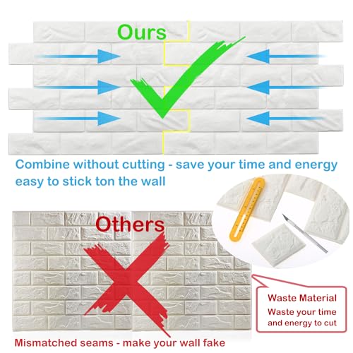 Image of 20 Pieces 3D Wall Panels, White Brick Printable 3D Wallpaper Stick and Peel, Self-Adhesive Waterproof Foam Faux Brick Sconce for Bedroom, Bathroom, Kitchen, Fireplace (2.1 m Coating)