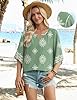 LOMON Boho Top for Woman | Comfortable Peasant Print Blouse | 3/4 Sleeve & Loose Fit Bohemian Tops Green XL #1