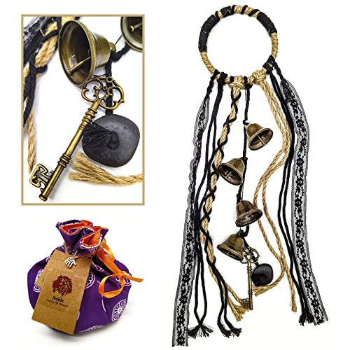 Witch Bells for Magic Home Protection - Handmade Witchy Décor for Door Knob to Attract Positive Energy and Banish Negativity - Witchy Gifts for Women - Witch Aesthetic with Iron Key and Tourmaline