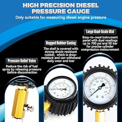 Diesel Compression Tester Kit 47pcs Petrol & Diesel Engine Compression Tester Small Engine Cylinder Leak Down Tester with Compression Gauge, Leak Detector, Gloves, for HDI/TDCi/Pumpe Duse Engine