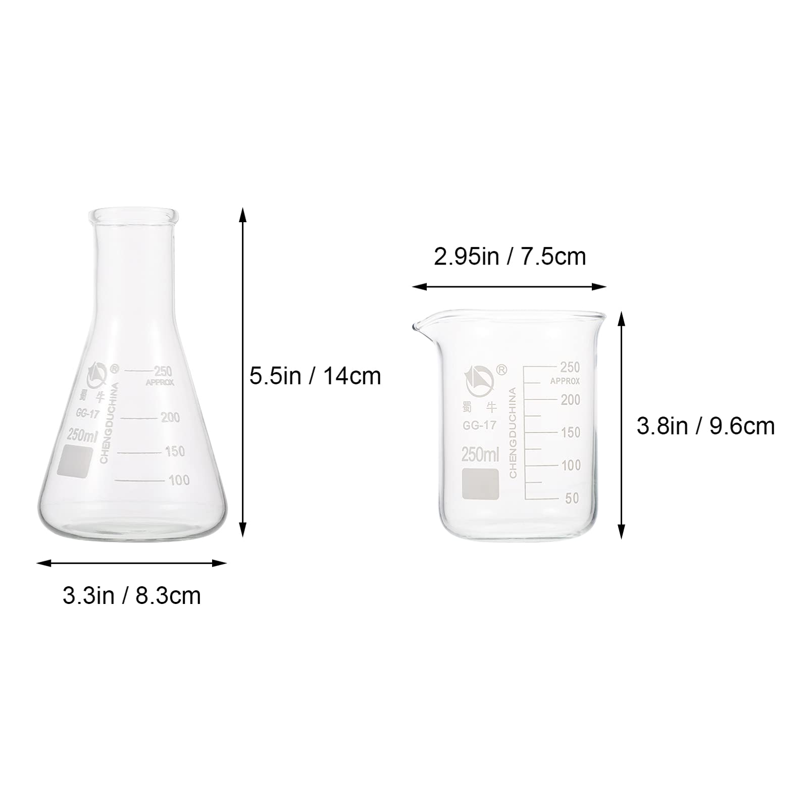 Hohopeti Essential Glass Beaker Measuring Cup Conical Flask Cylinders Set Graduated Scale for Accurate Safe Usage