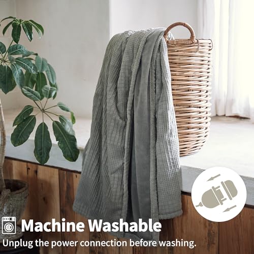 Texciting Heated Blanket Electric Blanket Throw 50''X60''-Heating Throw with 9 Heat Settings-2-10 Hours Auto Off,ETL Certified,Machine Washable (Grey)