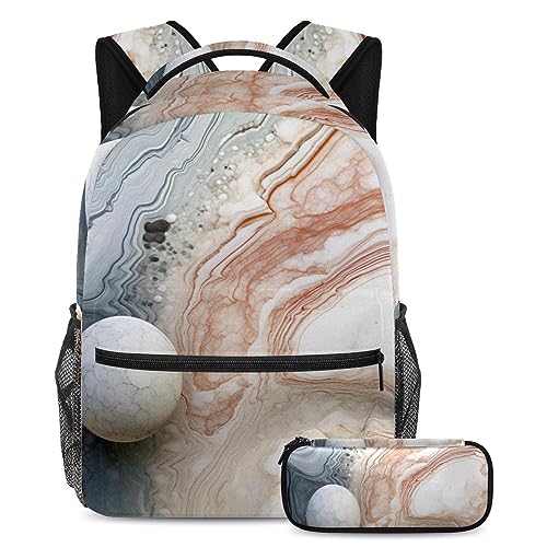 Sac à dos motif marbré avec finitions soignées pour adolescents