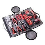 Apollo Tools 91 Piece Rollup Tool Set. Easy to Store and Transport Tool Set for Household Repairs, Car Emergency, Crafts and DIY Tasks - DT4945, red