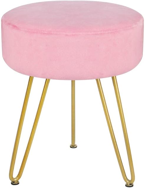 FoFxly Velvet Foot stool Round Footstool Ottoman, Modern Footrest Stool Dressing Table Stool Upholstered 3-Leg Decorative Chairs for Living Room Bedroom (Pink)