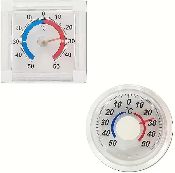 2-Pack Indoor Outdoor Thermometer Hygrometer, High Accuracy Temperature Meter with °C Scale, -50°C to 50°C, Wall Mount Monitor for Home, Greenhouse, Garden, Room (Square & Round) - 4