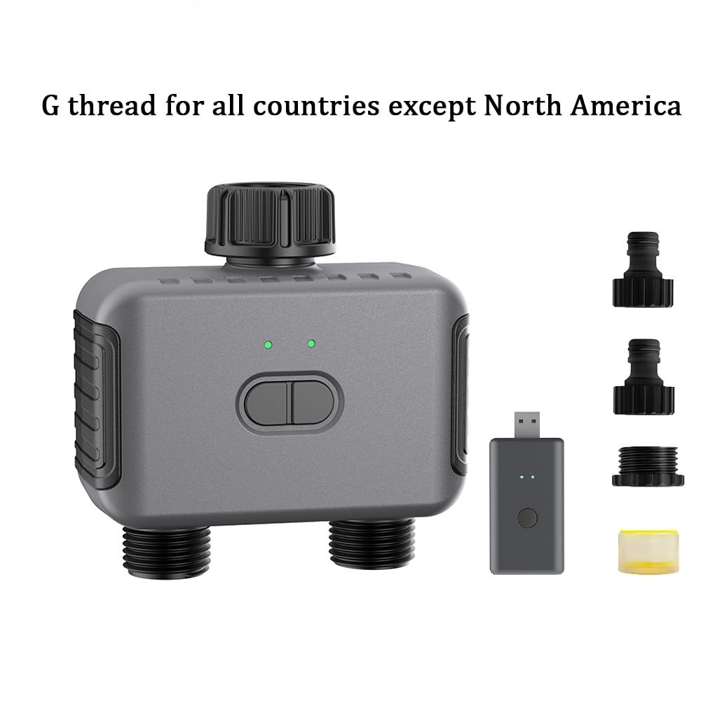 Timer for irrigazione a doppio tubo IPX5 Irrigazione da giardino | Temporizzatore automatico a doppio tubo for sistemi di irrigazione da giardino.(Bluetooth with hub)