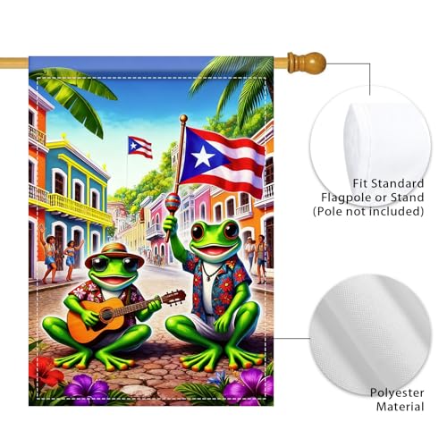 Image of Nuxovilar Puerto Rico Garden Flag Big Frog Guitar Polyester 27x39inch | Musical Sign, Festive Hanger, patriotic garden flag, outdoor lawn decoration, porch yard home (Big Frog)