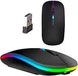 Mouse Sem Fio Premium, Bluetooth e Wireless 2.4GHz, RGB LED, Recarregável, Ergonômico, Óptico para Notebook, Computador, PC Desktop