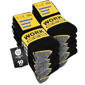 Effeet 10 Paar Arbeitssocken Herren Socken, Gepolsterte Verstärkte WORK Socken, Atmungsaktiv Funktionssocken mit Komfortbund, Lange Work Socks 43-46