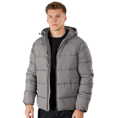 Kings Will Dream KWD Men's Jacket - Hooded Puffer Coat for Winter - Quilted Coat for Men, Black Padded Jacket, Winter Coat with Hood Suitable for School College Outdoor Casual Warm Overcoat Grey M