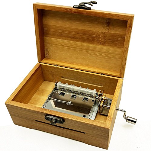 Wingostore 30 Notes Hand Crank Music Box Movement With Copper Gear Diy Make Your Music Tool Kit (With Bamboo Box) #TOP1