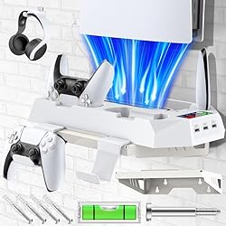 Ventilador 3 Velocidades Tokluck Soporte Pared para PS5 con Ventilador de 3 Velocidades, Base de Carga para PS5 Mando, Soporte para PS5 Conosla con Soporte para Mandos PS5 y 3 USB HUB