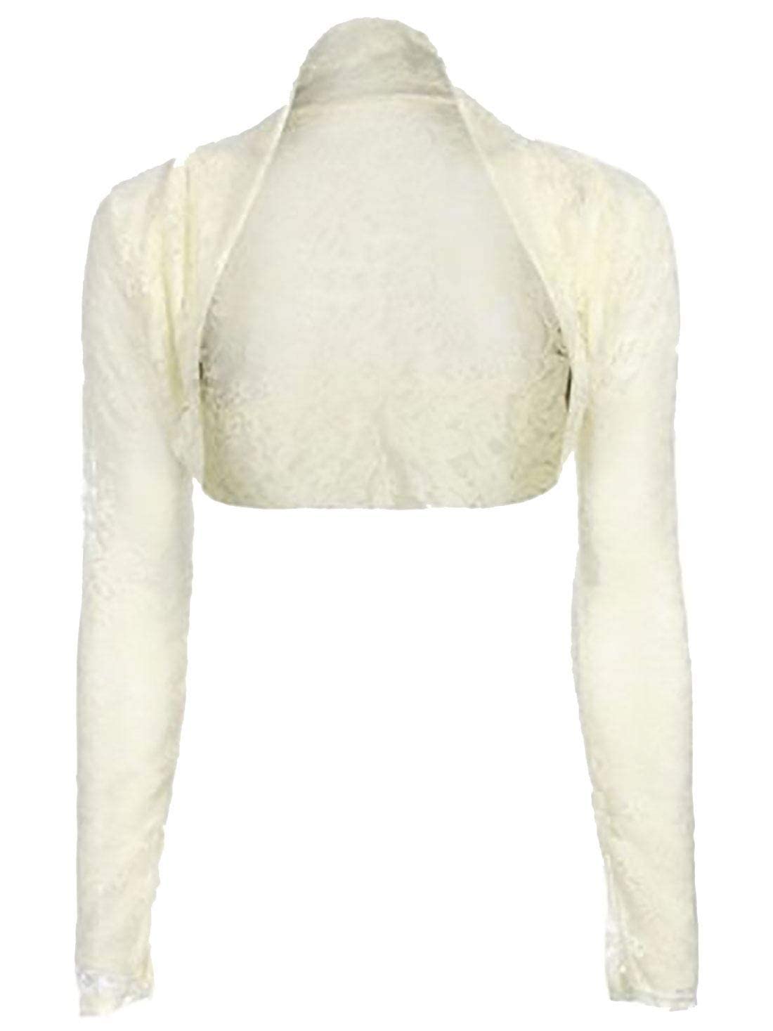 FAIRY BOUTIQUE Womens Floral Lace Cropped Bolero Shrug Ladies Long Sleeve Open Front Crop Cardigan Top Cream