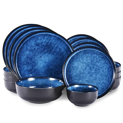 Whole Housewares Juego de vajilla de cerámica azul, juego de platos y cuencos de cocina, apto para microondas y lavavajillas, juego de vajilla de 16 piezas, perfecto para fiestas, cumpleaños o bodas Whole Housewares Juego de vajilla de cerámica azul, juego de platos y cuencos de cocina, apto para microondas y lavavajillas, juego de vajilla de 16 piezas, perfecto para fiestas, cumpleaños o bodas