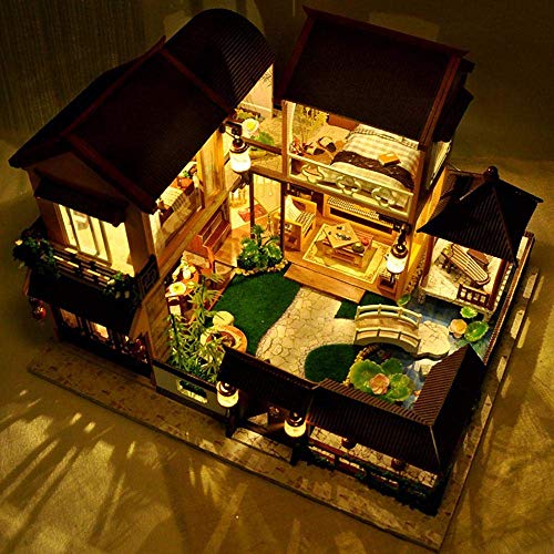 DIY Chinesische Villa Puppenhaus Miniatur-Kit Mit Musik Und Staubdicht Lotusteich Mondlicht Puppenhaus Led-Leuchten… – Bild 4