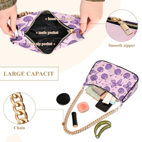 Clutch Shoulder Bags Tote Evening Purse Handbags for Women Cherries Bows Lilac Hobo Bags with Zipper Closure4